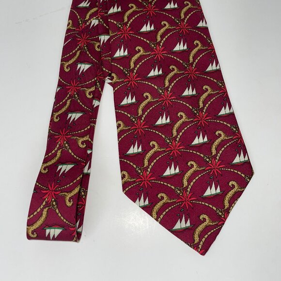 Salvatore Ferragamo Neck Tie Silk Sailboat Red Made In Italy Luxury - Picture 3 of 6